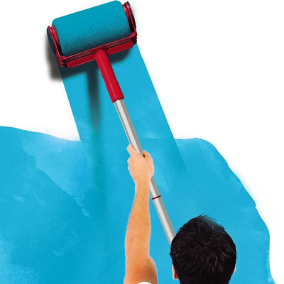 6pc Paint Roller Set - 22 & 18cm Roller with Built-In Paint Reservoirs, 71cm Extension Pole, Corner Brush, Pouring Jug & Tray