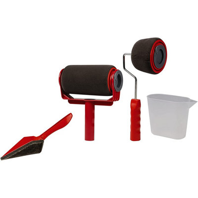 6pc Paint Roller Set - 22 & 18cm Roller with Built-In Paint Reservoirs, 71cm Extension Pole, Corner Brush, Pouring Jug & Tray