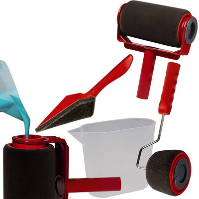 6pc Paint Roller Set - 22 & 18cm Roller with Built-In Paint Reservoirs,  71cm Extension Pole, Corner Brush, Pouring Jug & Tray