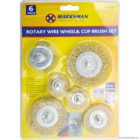 6pc Rotary Wire Wheel And Brush Cup Kit Power Tool Set Drill Attachment
