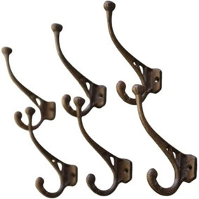 6pc Strong Antique Rustic Brown Cast Iron Wall Mounted Scroll Coat Hooks Home Storage Hooks