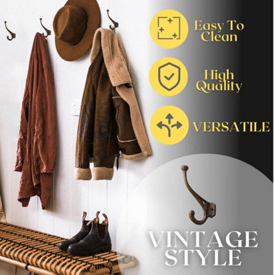 6pc Strong Antique Rustic Brown Cast Iron Wall Mounted Scroll Coat Hooks Home Storage Hooks - 7
