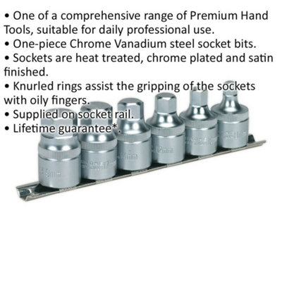 6pc STUBBY Hex Key Socket Bit Set - 1/2" Square Drive Short Shaft S2 Steel Allen