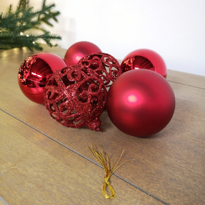 6pcs 8cm Assorted Shatterproof Baubles Christmas Decoration in Red