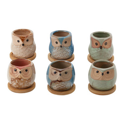 6Pcs Mini Ceramic Plant Pot Owl Succulents Plant Pot