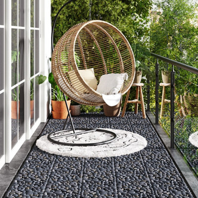6Pcs Nature Pebble Stone Interlocking Deck Tiles Set Square Deck Tiles