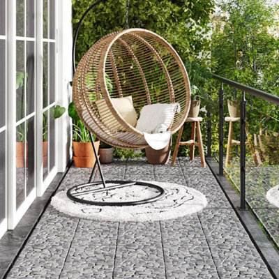 6Pcs Nature Pebble Stone Interlocking Deck Tiles Set Stone Plastic Deck Tiles