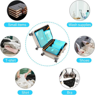 6PCS Packing Cubes Luggage Organiser Travel Compression Suitcase