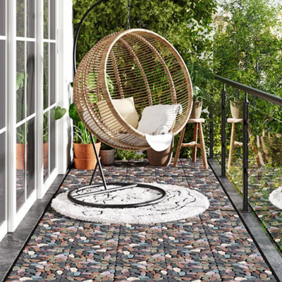 6Pcs Square Nature Pebble Stone Interlocking Deck Tiles Set