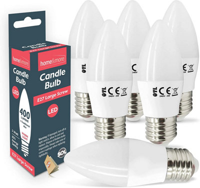 6pk E27 Screw Bulb 40w Warm White - Large Screw 5W Energy Saving E27 LED  Candle Bulb (ES) - 400 Lumen Screw In Light Bulb E27