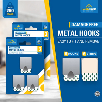 6pk Metal Self Adhesive Hooks Heavy Duty, Small Sticky Hooks for