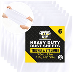 6pk Plastic Dust Sheets for Decorating 3.6m x 2.7m, Large Dust Sheets for Furniture, Dust Sheet Plastic Sheets for Painting