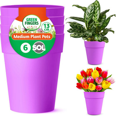 6pk Purple Plant Pots Indoor & Outdoor 13cm Purple Plastic Pots