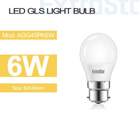 6W LED Ball Bulb B22, 3000K, Pack of 2, Clampshell