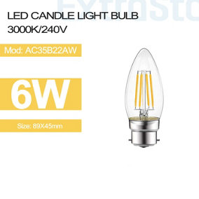 6W LED Filament Candle Light Bulb B22 2700K, Pack of 3
