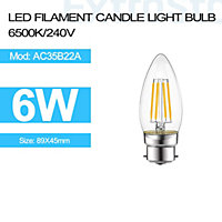 6W LED Filament Candle Light Bulb B22 6500K