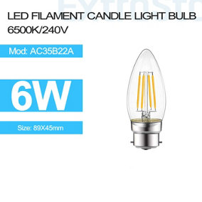 6W LED Filament Candle Light Bulb B22 6500K