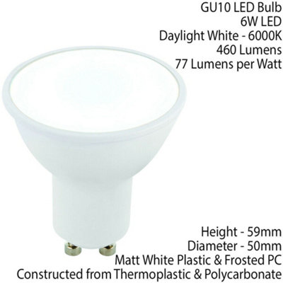 6W LED GU10 Light Bulb Frosted Daylight White 6000K 460 Lumen Outdoor ...