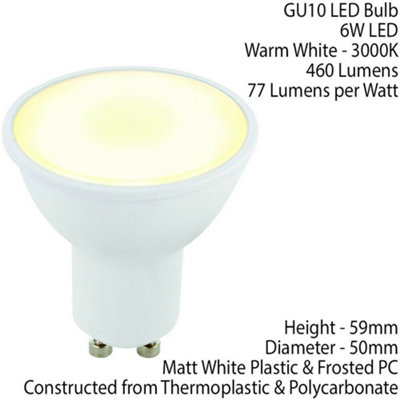 6W LED GU10 Light Bulb Frosted Warm White 3000K 460 Lumen Outdoor ...