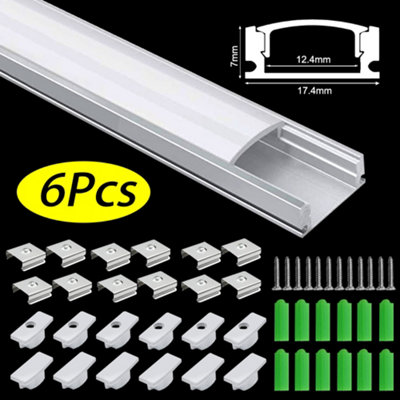 6x 1m Aluminium LED Strip Channel Profile with Diffuser Cover and Fixings