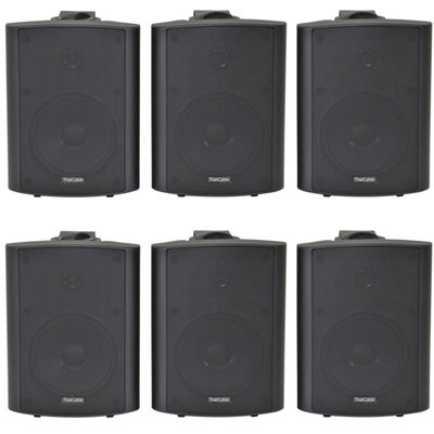 6x 90W Black Wall Mounted Stereo Speakers 5.25" 8Ohm Quality Home Audio Music