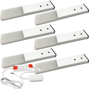 6x ALUMINIUM Slim Rectangle Under or Over Cabinet Kitchen Light & Driver Kit - Natural White LED