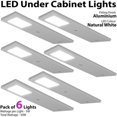 6x ALUMINIUM Ultra-Slim Rectangle Under Cabinet Kitchen Light & Driver Kit - Natural White LED