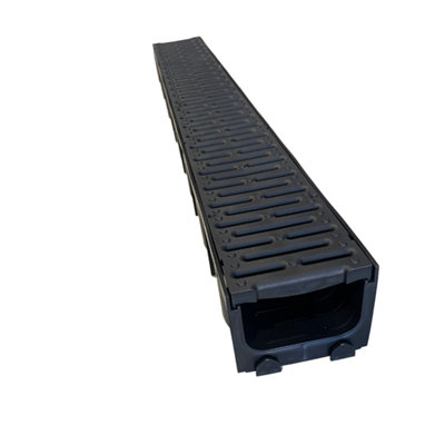 6x Black Polypipe Drainage Channel Plastic 1m Length A15