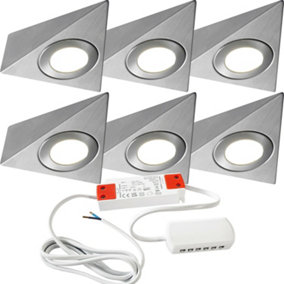 6x BRUSHED NICKEL Pyramid Surface Under Cabinet Kitchen Light & Driver Kit - Warm White LED