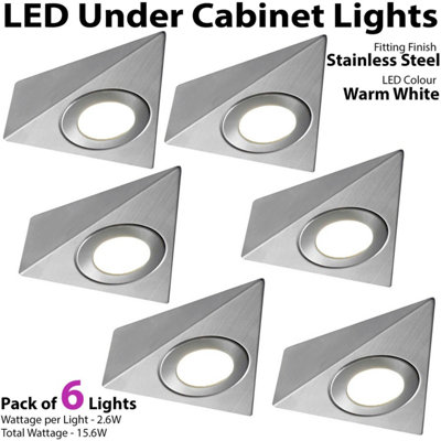 6x BRUSHED NICKEL Pyramid Surface Under Cabinet Kitchen Light & Driver Kit - Warm White LED