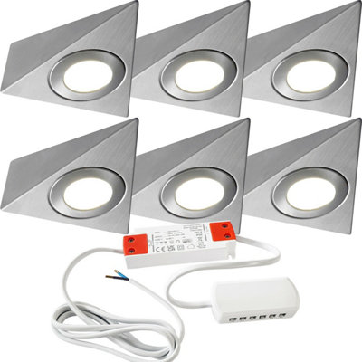 6x Brushed Nickel Pyramid Under Cabinet Kitchen Light Kit with Warm White LED