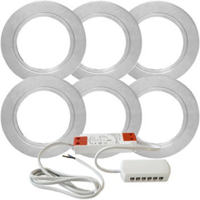6x BRUSHED NICKEL Round Flush Under Cabinet Kitchen Light & Driver Kit - Natural White LED