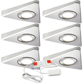 6x BRUSHED NICKEL Triangle Surface Under Cabinet Kitchen Light & Driver Kit - Natural White LED