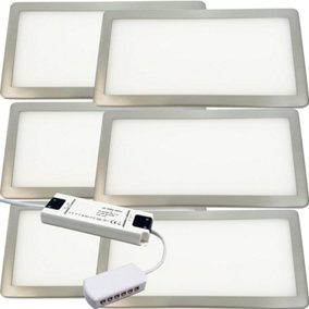 6x BRUSHED NICKEL Ultra-Slim Rectangle Under Cabinet Kitchen Light & Driver Kit - Natural White Diffused LED