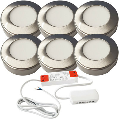 6x Brushed Nickel Under Cabinet LED Light Kit with Driver - Natural White Finish