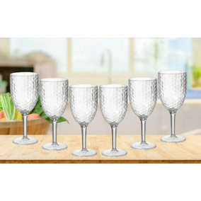 6x Clear Dimple Plastic Wine Glass Drinking Goblet Outdoor Dining Glass 400ml