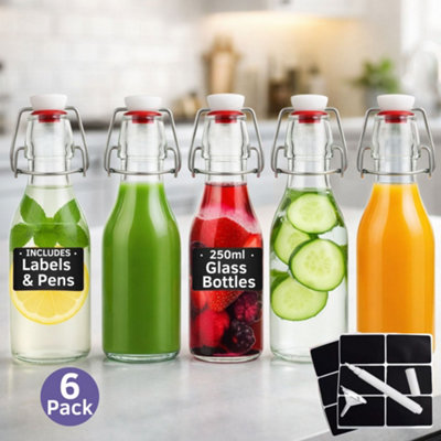 6oz Clear Glass Bottles With T-Top Caps - 6-Pack Heavy Base Bottles For Drinks & Oils