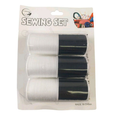 6X JUMBO SPOOL SET STRONG BLACK AND WHITE SEWING THREAD CRAFT DIY MACHINE