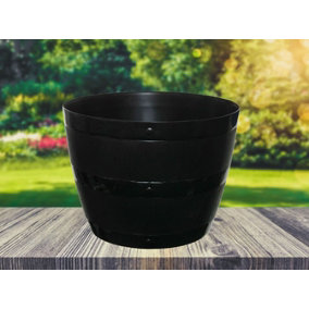 6x Large Black Barrel Planter Round Plastic Plant Pot 50cm Patio Garden Flower Tub