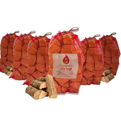 6x Nets Kiln Dried Hardwood Long Lasting Hot Burning Logs, Large Bags: Wood Burners, Stoves & Open Fire & Pits Sustainably Sourced