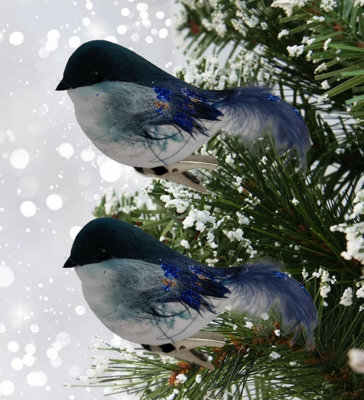 6x Night Blue Clip On Christmas Robin Festive Tree Bird Decoration 11cm