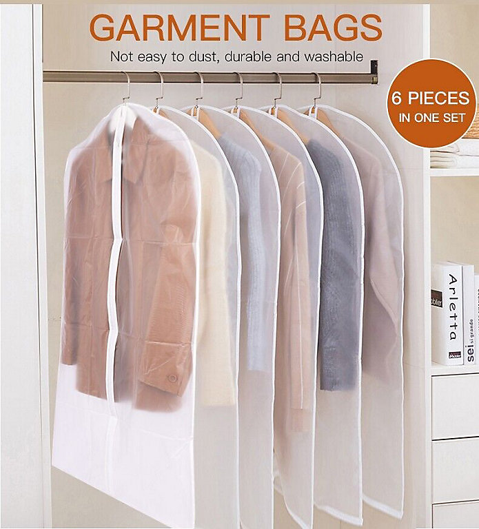 6x Polythene Clear Garment Covers Dress Suit Coat Protector Dustproof Zip  Bag UK