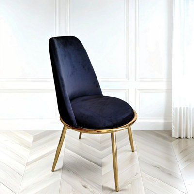 6x Riviera Black Luxury Velvet Dining Chairs With Gold Legs