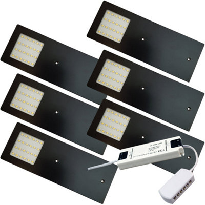 6x Ultra-Slim Matt Black Under Cabinet Kitchen Lights with Driver Kit - Natural White LED Lighting