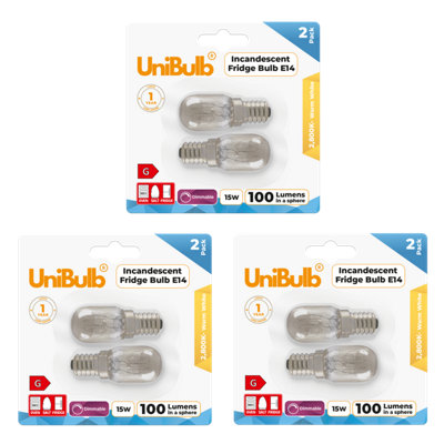 6x UniBulb Pygmy E14 100lm 15W 2800K (Warm White) Incandescent Dimmable ...