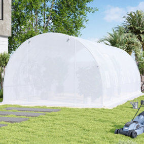 6x3x2M Steel Frame Walk In Greenhouse with Roll Up Windows and PE Cover, White