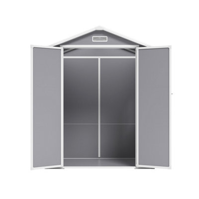 6x4 ft Apex Plastic Garden Storage Shed Double Door with Floor and Window,Grey