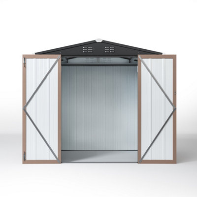 6x4 ft Apex Roof Metal Shed Garden Storage Shed Tool House with Lockable Double Door