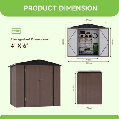 6x4 ft Apex Roof Metal Shed Garden Storage Shed Tool House with Lockable Double Door