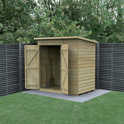 6x4 Pent Shed Beckwood Shed 25yr Guarantee Shiplap Pressure Treated - No Windows - Double Door